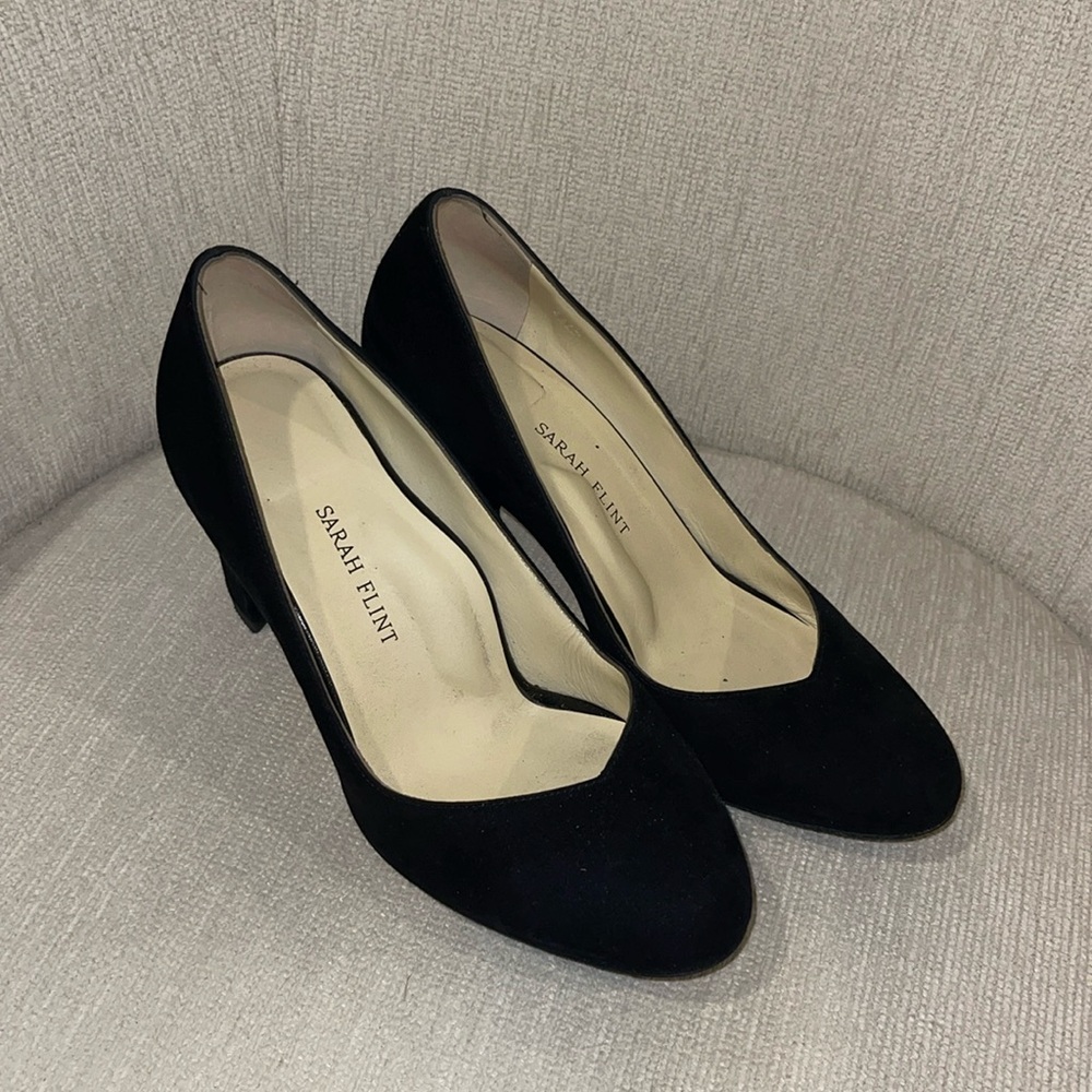 Sarah Flint Black Suede Block Heels Size 38.5